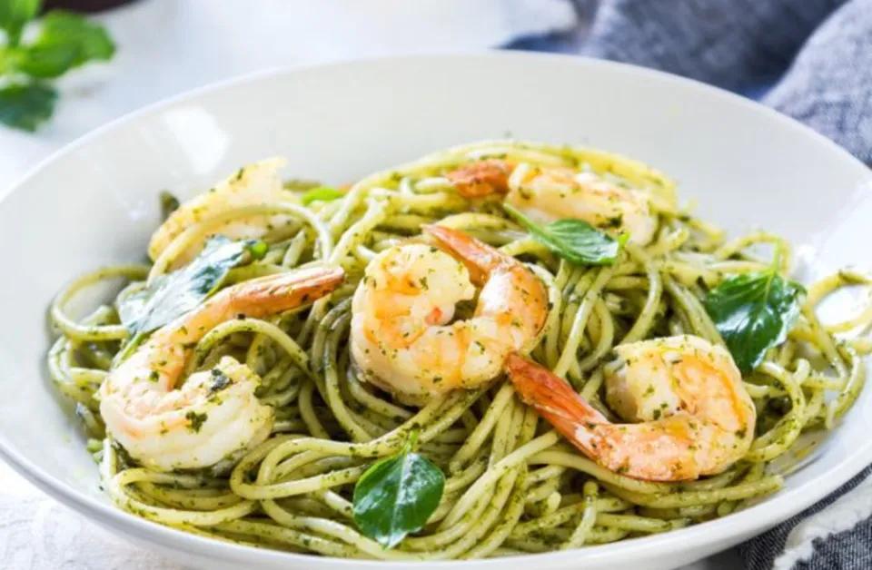 Spaghetti pesto chevrettes