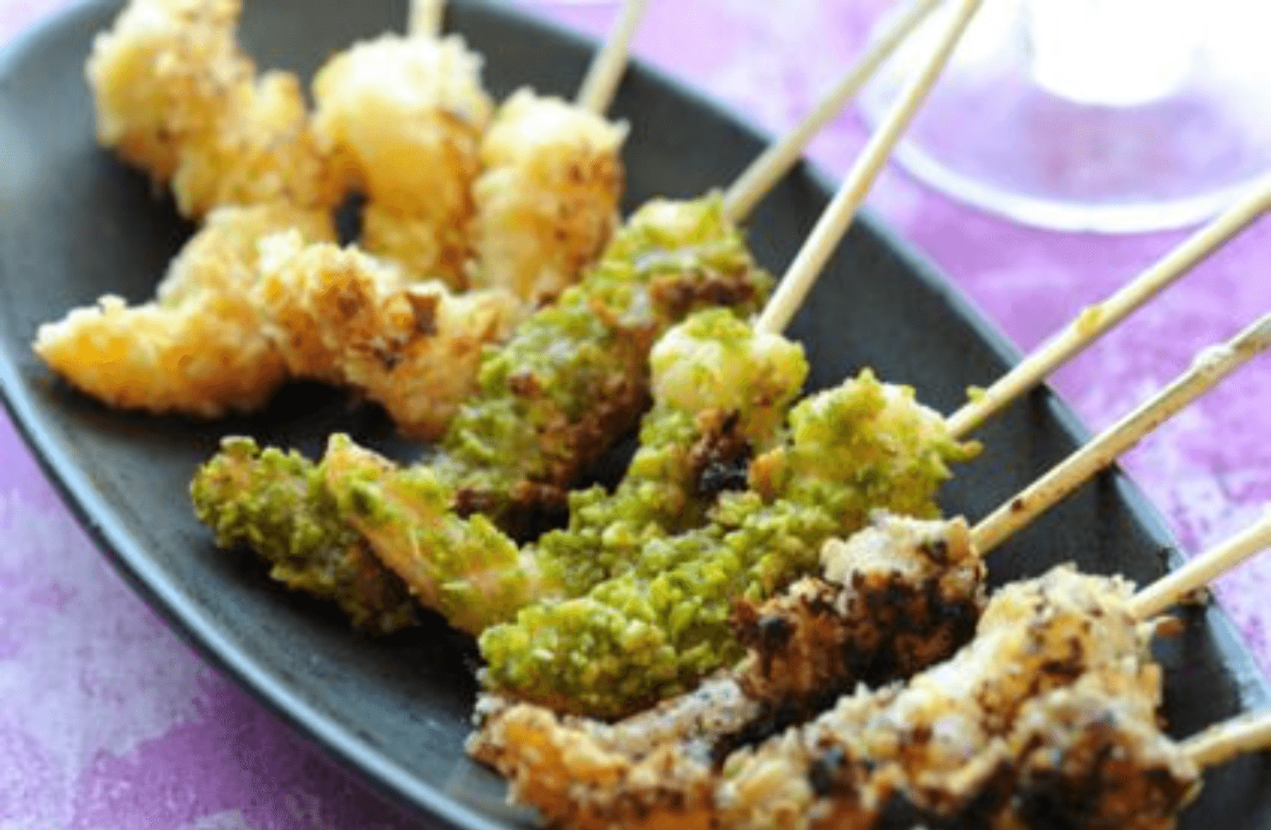 Crevettes pistache et amandes effilées