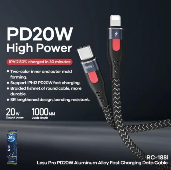 Cable charge rapide 1M Type C à 5A câble de données 188I