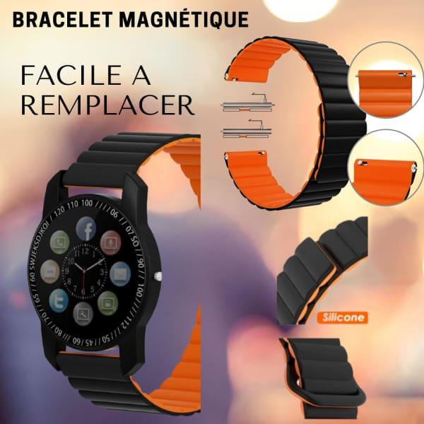 BRACELET SMART WATCH COTE NOIR & COTE ORANGE 22 MM BRACELET SPORT MAGNÉTIQUE
