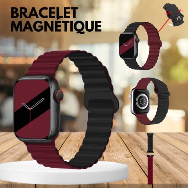 BRACELET APPLE WATCH COTE NOIR COTE GRENAT 38/40/41 MM BRACELET SPORT MAGNÉTIQUE