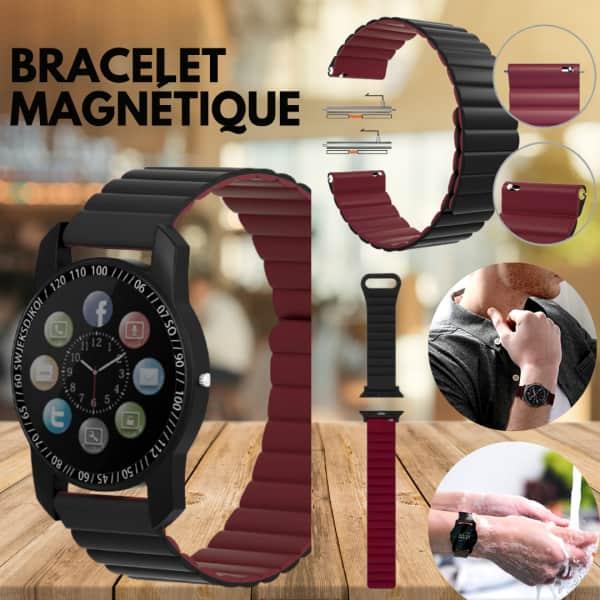 BRACELET SMART WATCH COTE NOIR & COTE GRENAT 22 MM BRACELET SPORT MAGNÉTIQUE