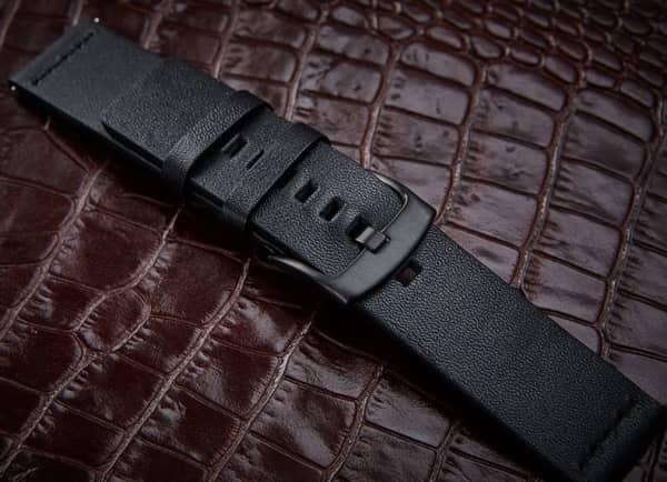 Bracelet en cuir véritable Ceinture Apple watch & 22 mm avec goupilles à dégagement rapide (noir)