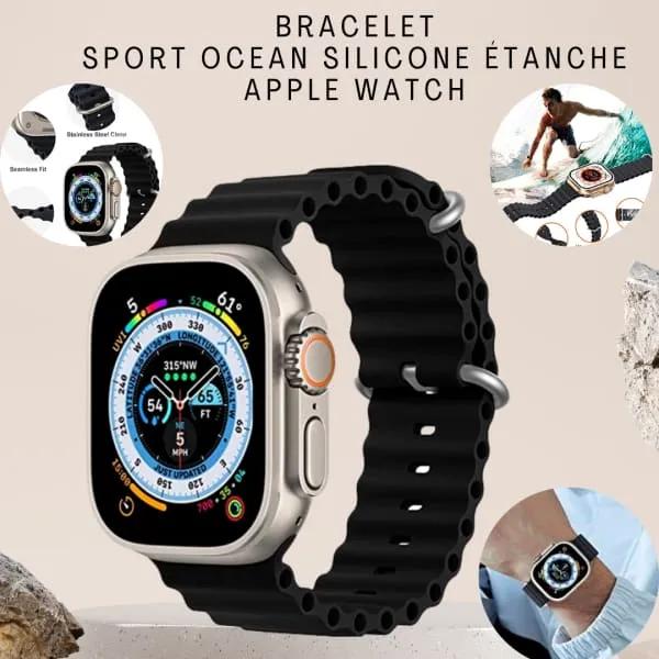 Bracelet Sport NOIR Océan pour Apple Watch, en Silicone, étanche