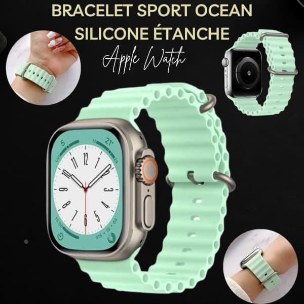 Bracelet Sport VERT PASTEL Océan pour Apple Watch, en Silicone, étanche 38/40/41 MM