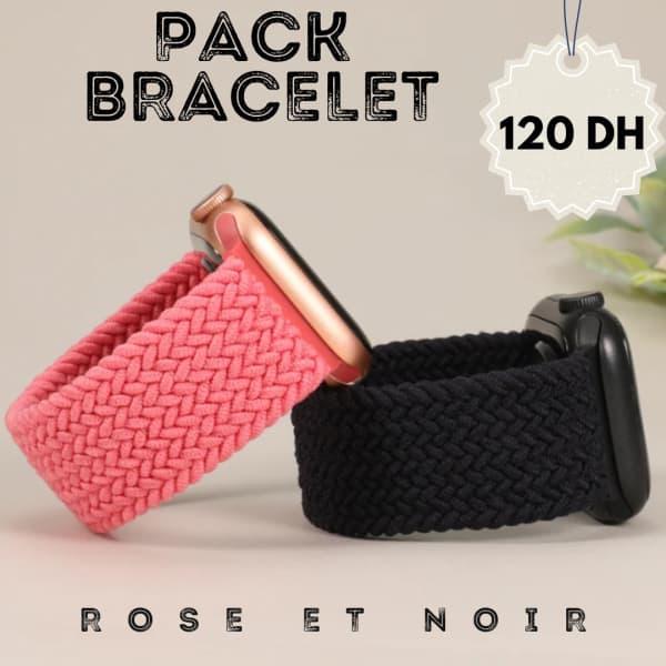 PACK BRACELET ÉLASTIQUE 2 Couleurs NOIR ET ROSE Bracelet / ceinture Apple Watch Band Apple Watch 38mm/40mm/41mm