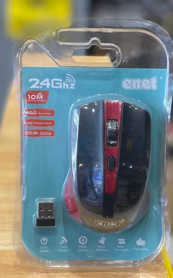 Souris Sans fil NOIR ROUGE Enet 10m 2.4 Ghz - 1600 dpi
