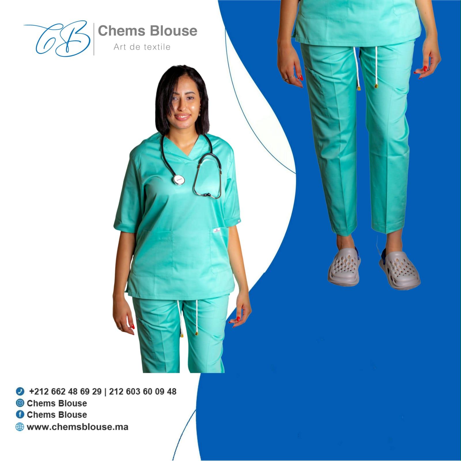 Tunique médicale élastique et anti javel  Femme aigue marine