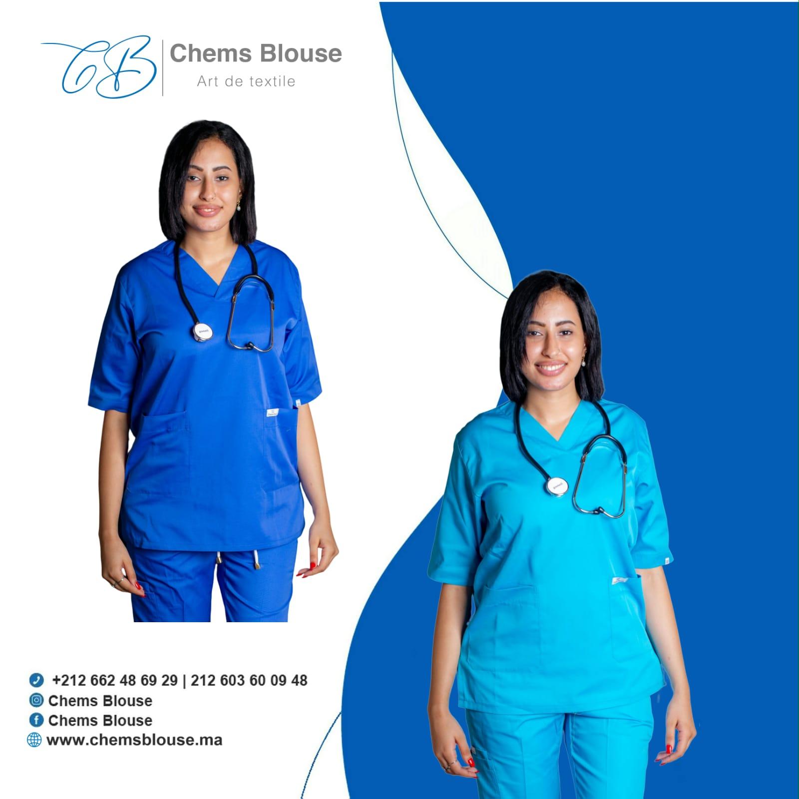 Tunique médicale élastique et anti javel Femme bleu ciel