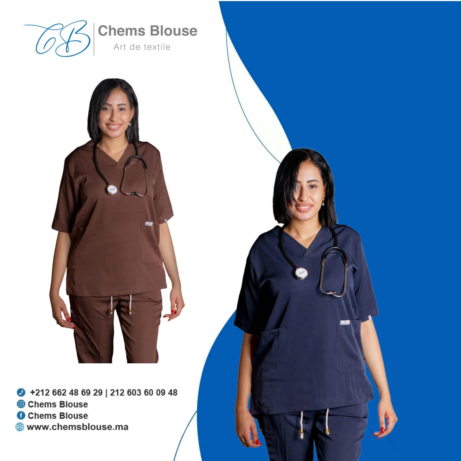 Tunique médicale élastique et anti javel Femme bleu marine