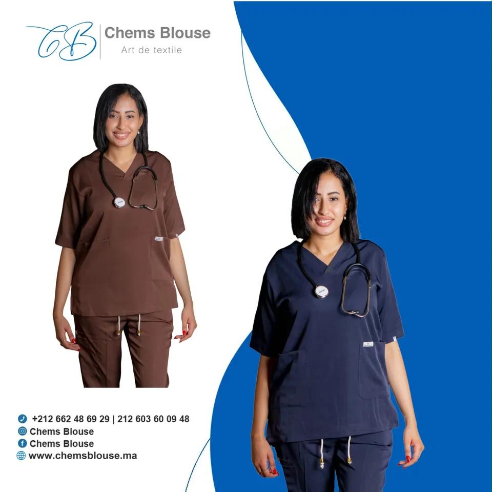 Tunique médicale élastique et anti javel Femme bleu marine
