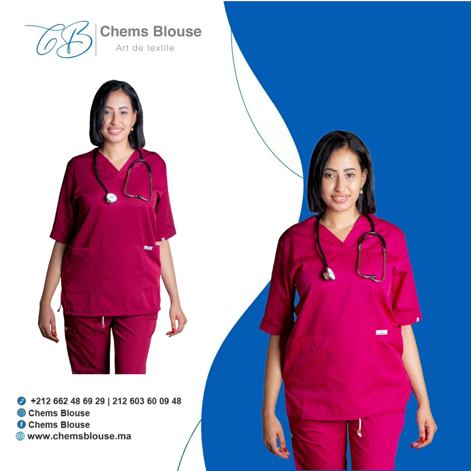 Tunique médicale élastique et anti javel Femme grenat