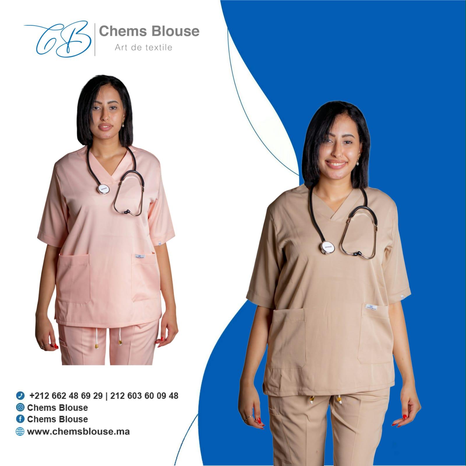 Tunique médicale élastique et anti javel Femme marron