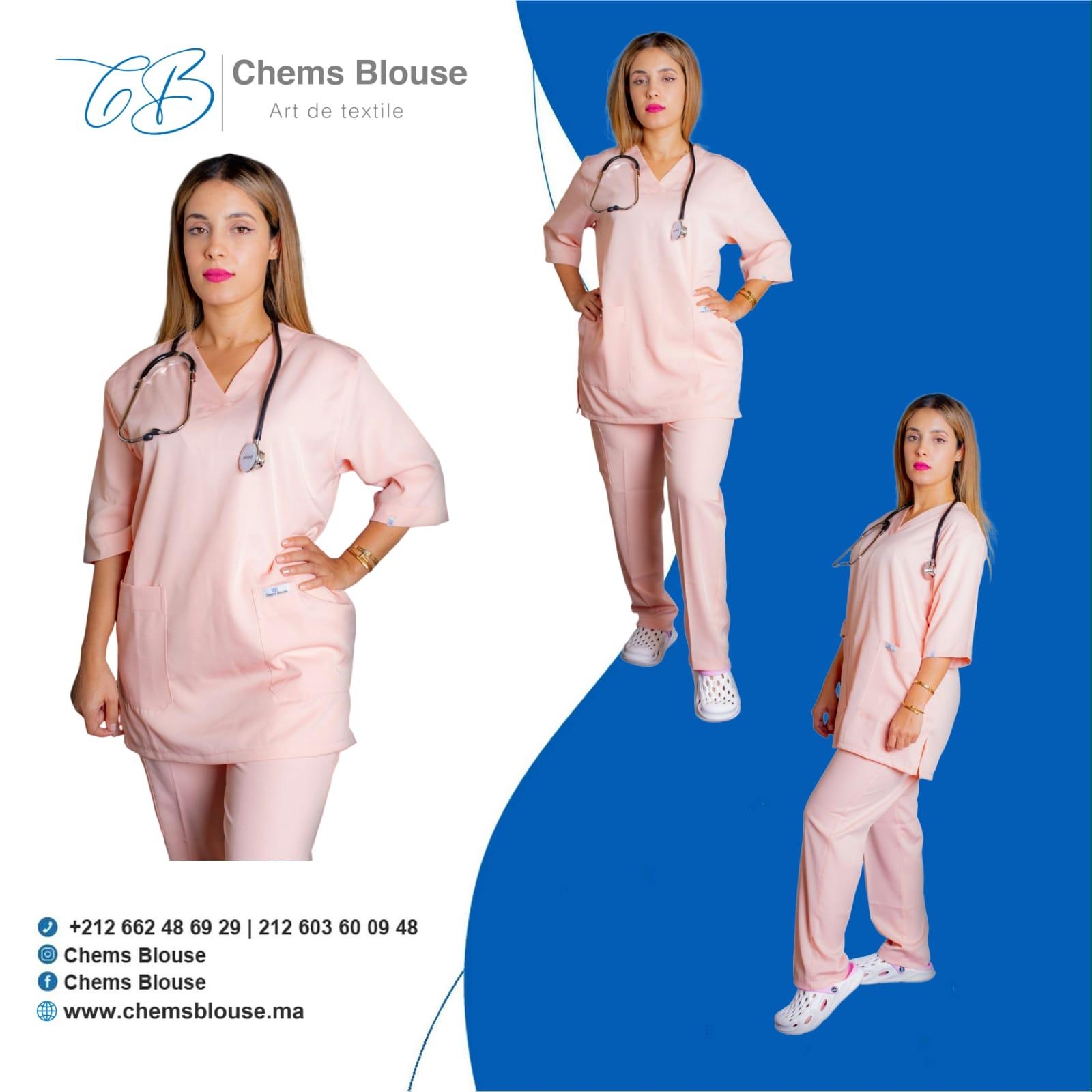 Tunique médicale élastique et anti javel Femme rose