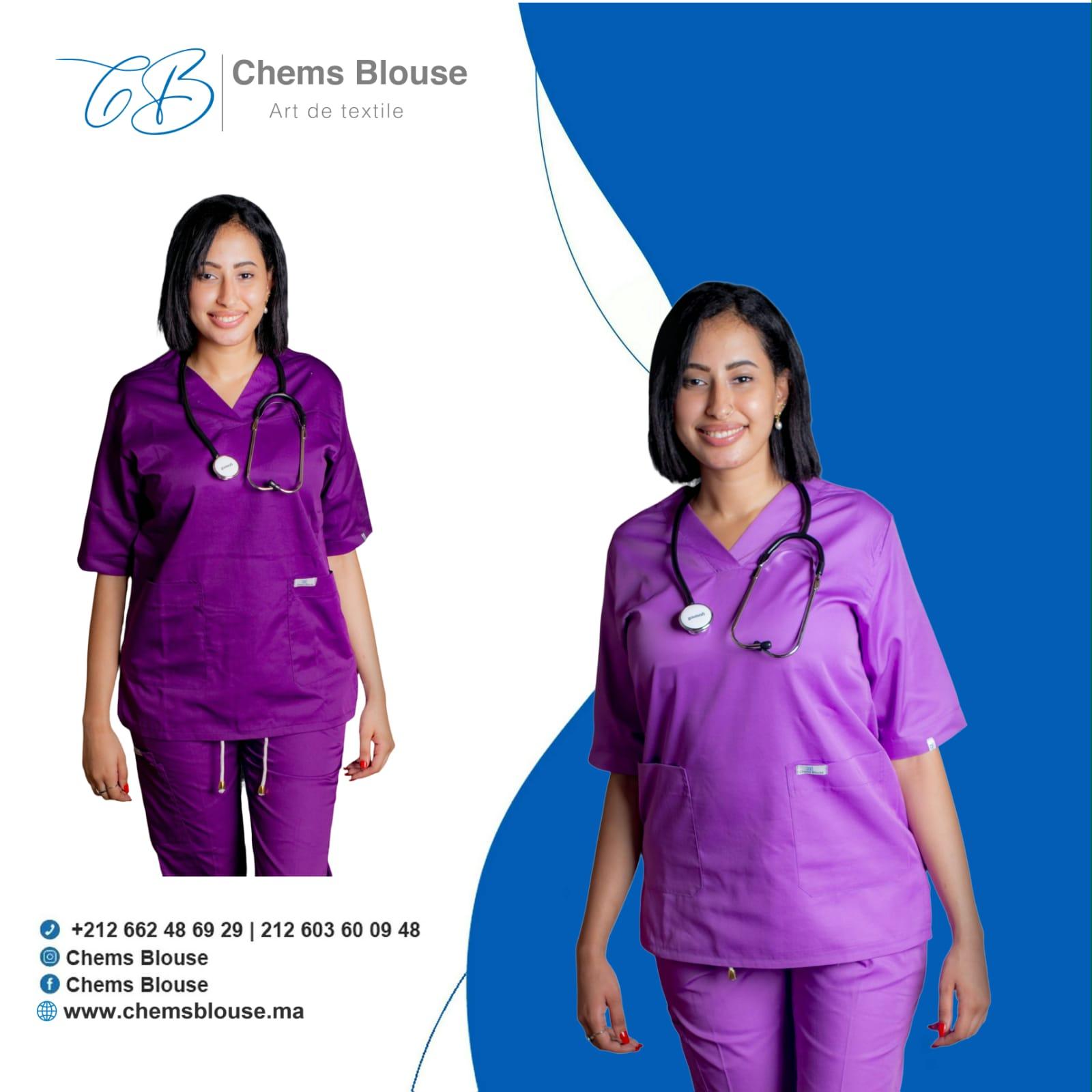 Tunique médicale élastique et anti javel Violet