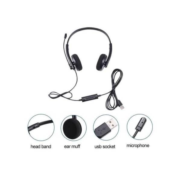 Casque Filaire USB Avec Micro Pour Centre D'appels De Bureau