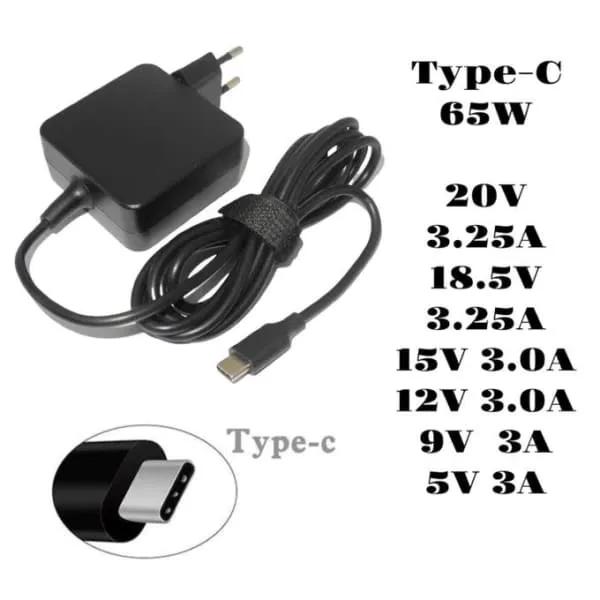 Chargeur Universal USB type-C 65W (20V,18.5V,15V,12V,9V,5V)