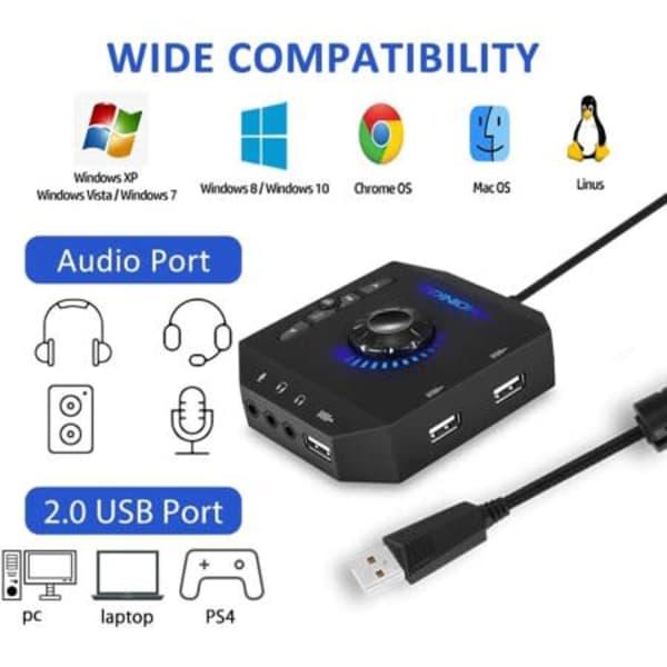 adaptateur audio USB PHOINIKAS pour PC Windows, Mac,