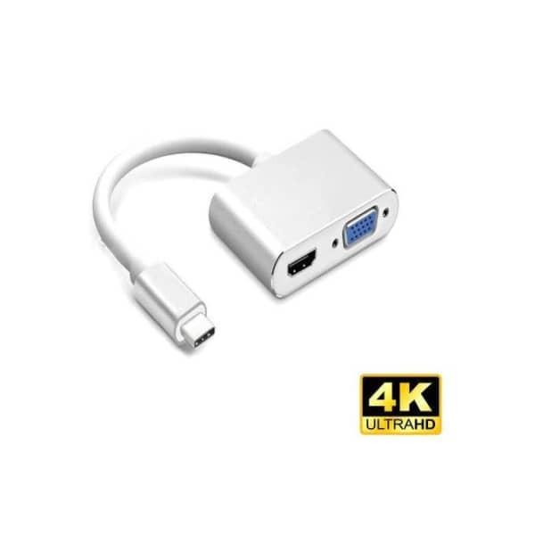 Adaptateur USB C vers HDMI+VGA, Adaptateur 2 en 1 USB 3.1
