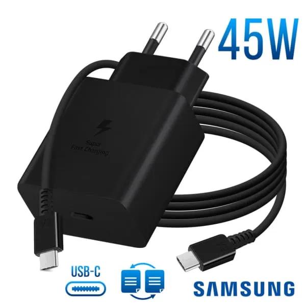 Chargeur Samsung USB-C 45W, Charge Rapide avec Câble USB-C - Noir