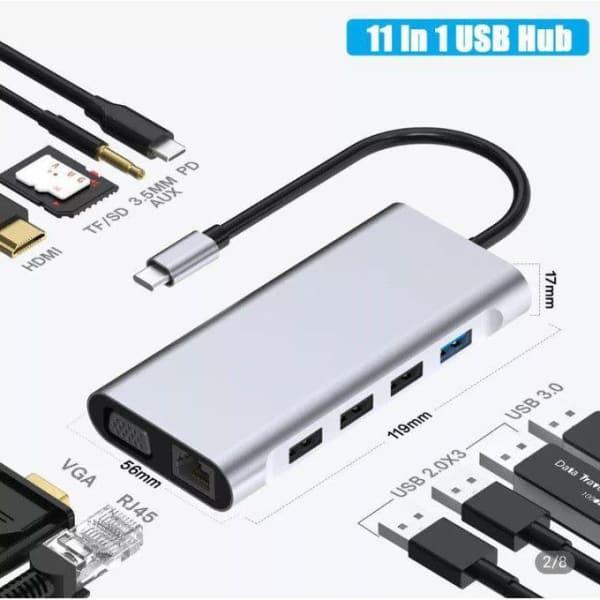 Hub USB C, adaptateur de hub 11 en 1 de type C avec HDMI 4K,