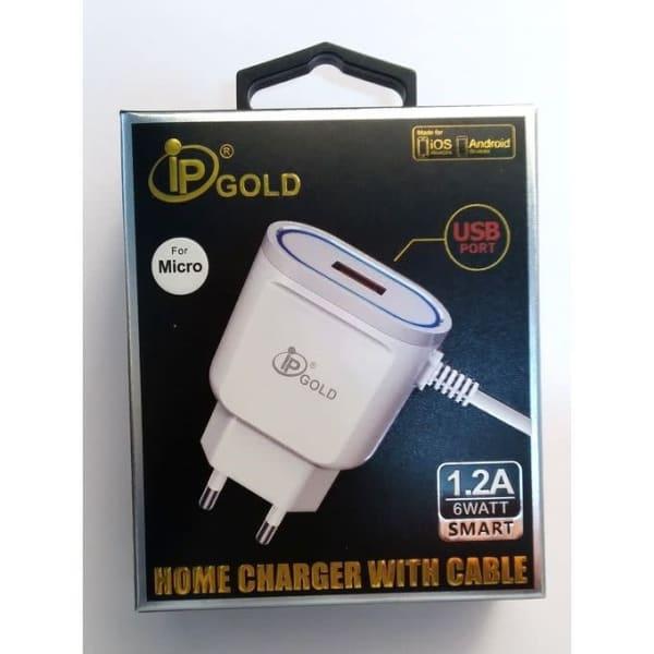Chargeur ip gold 1-2a 6watt micro usb pour smartphone 2 en 1