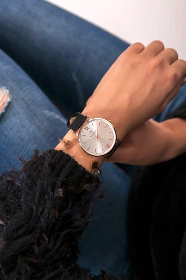 Montre Paul McNeal à quartz en cuir Noir et doré rose