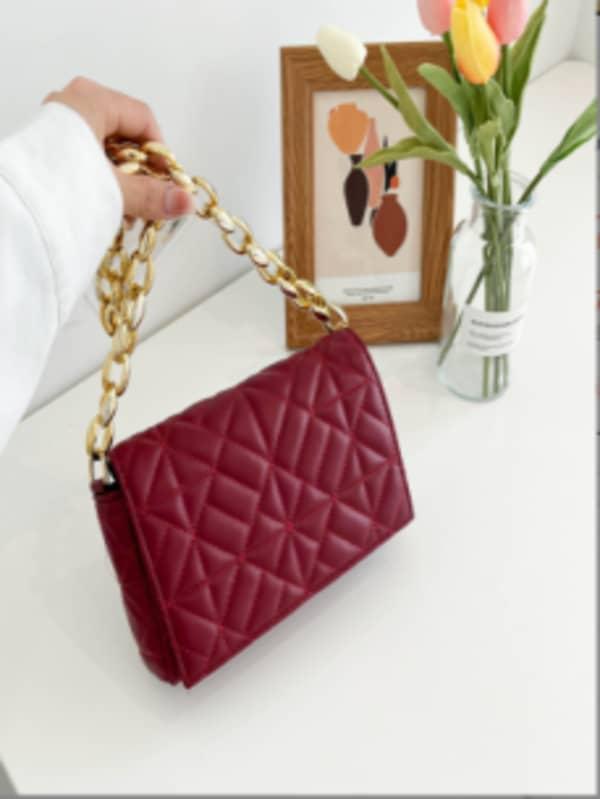 contrasting color simple  small square thick chain bag
