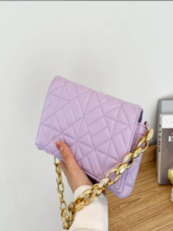 contrasting color simple-small square thick chain bag