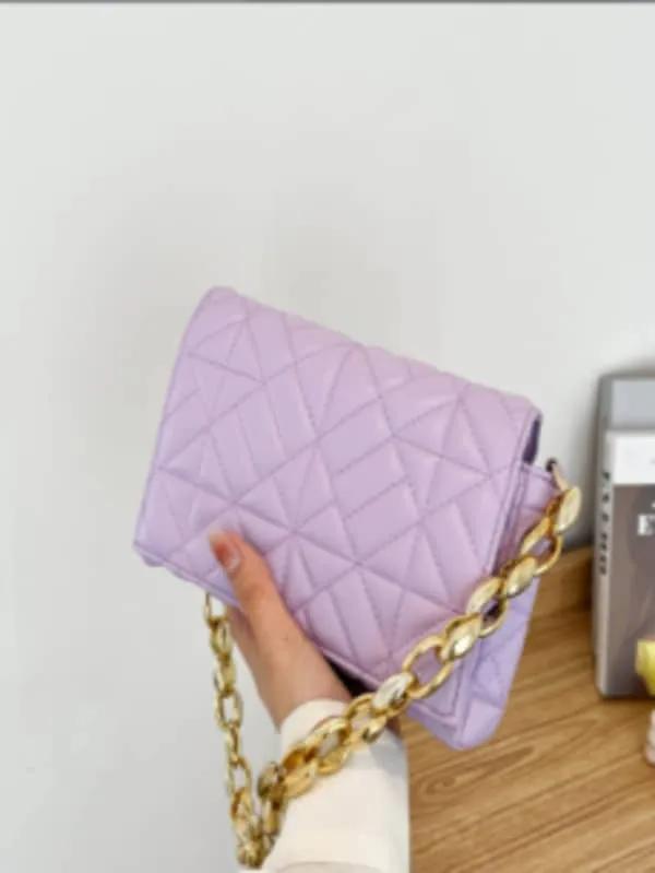 contrasting color simple-small square thick chain bag