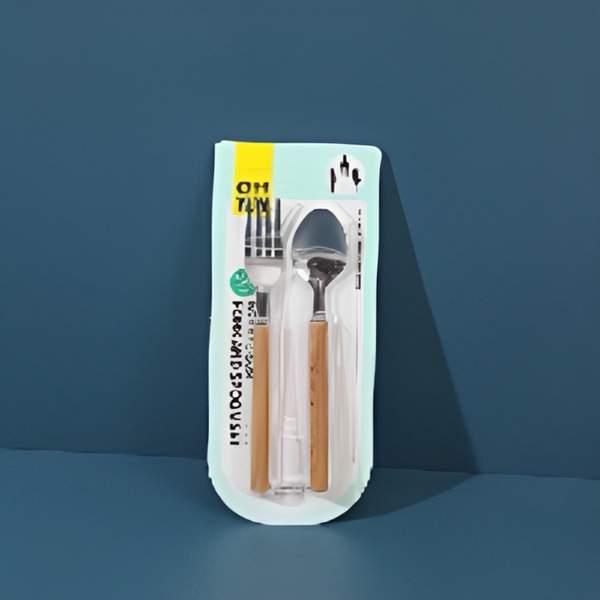 7062 Wood grain fork and spoon set