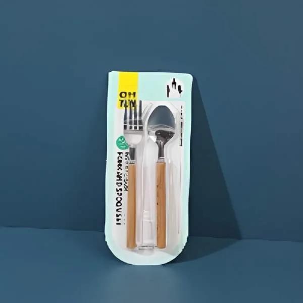 7062 Wood grain fork and spoon set