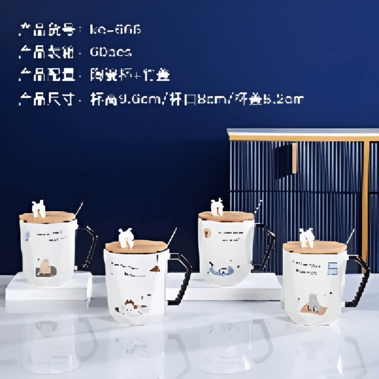 kc-666 Cute cartoon ceramic mug with animal wooden lid