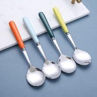 Colored glaze ceramic handle round spoon