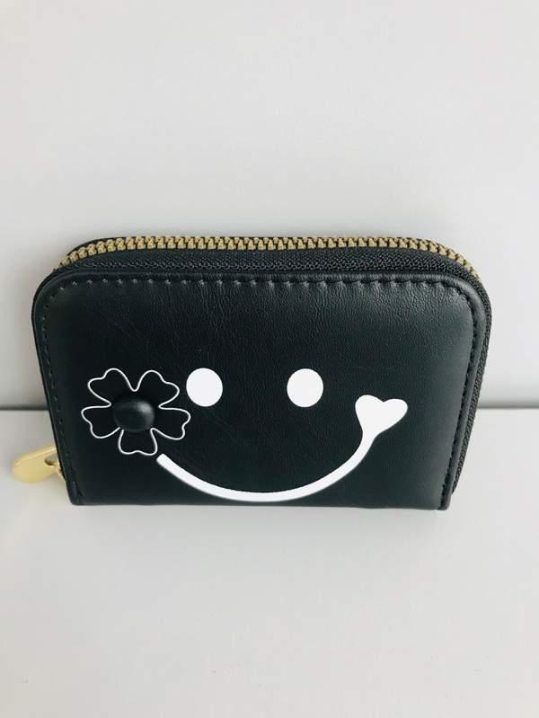 Smiley Zipper Ladies Wallet - Noir