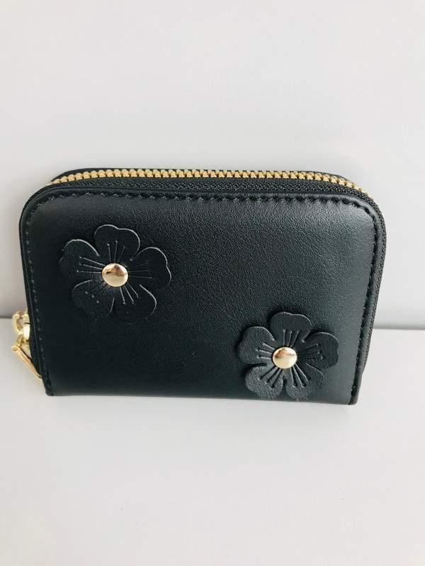 Small flower zipper card bag - Noir