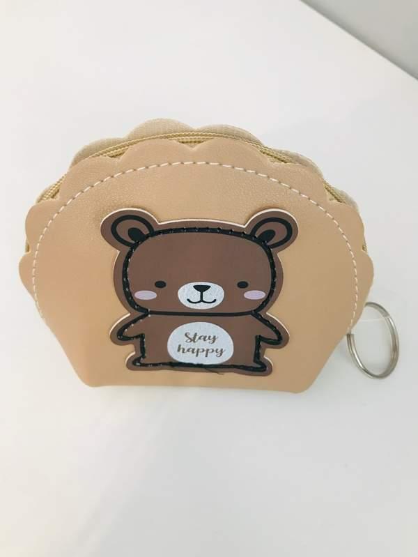 Splicing big cartoon semicircle coin purse-mixing color and patterns - Marron