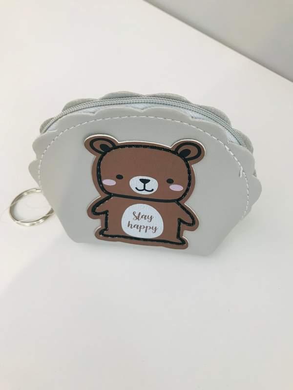 Splicing big cartoon semicircle coin purse-mixing color and patterns - Gris