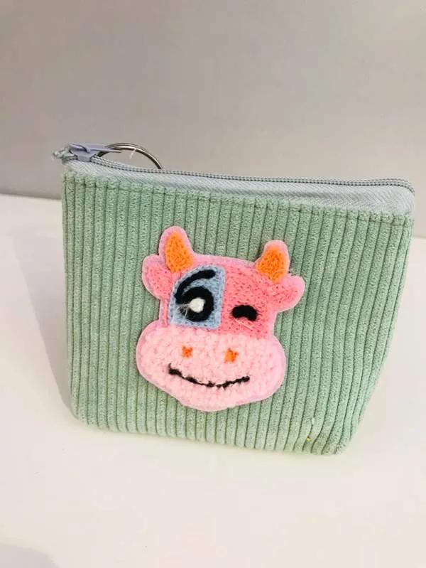 Corduroy knitted cartoon coin purse - Vert