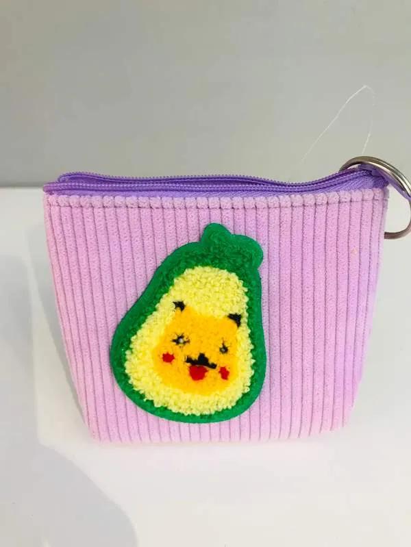 Corduroy knitted cartoon coin purse - Mauve