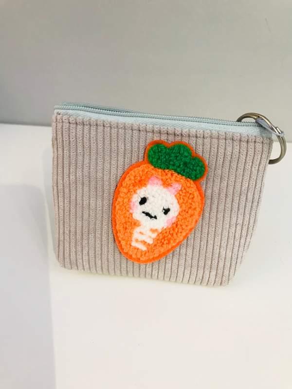 Corduroy knitted cartoon coin purse - Beige