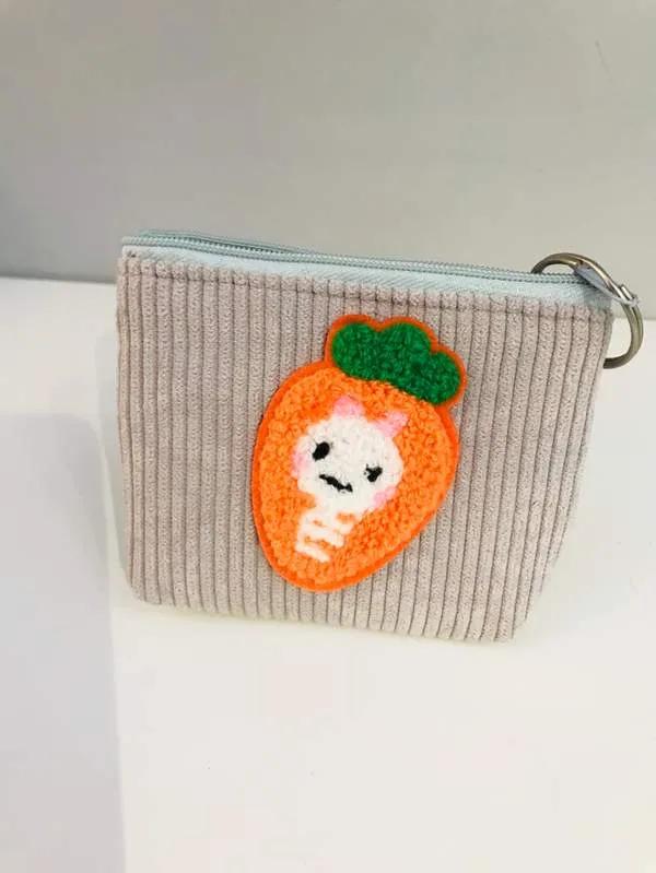 Corduroy knitted cartoon coin purse - Beige