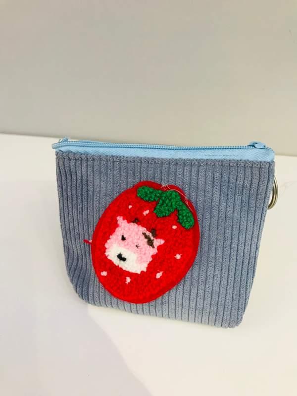 Corduroy knitted cartoon coin purse - Bleu