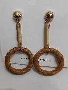 Rattan Round Wooden Bead Buckle Earrings