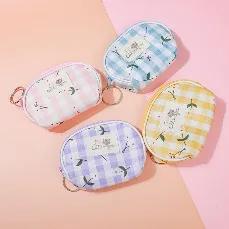 Checked flower semicircle coin purse