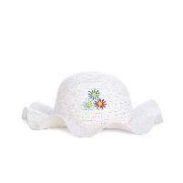 Super light sun flower curly edged childrens straw hat-white