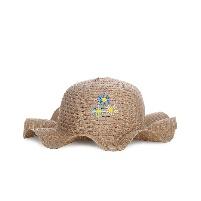 Super light sun flower curly edged childrens straw hat-khaki