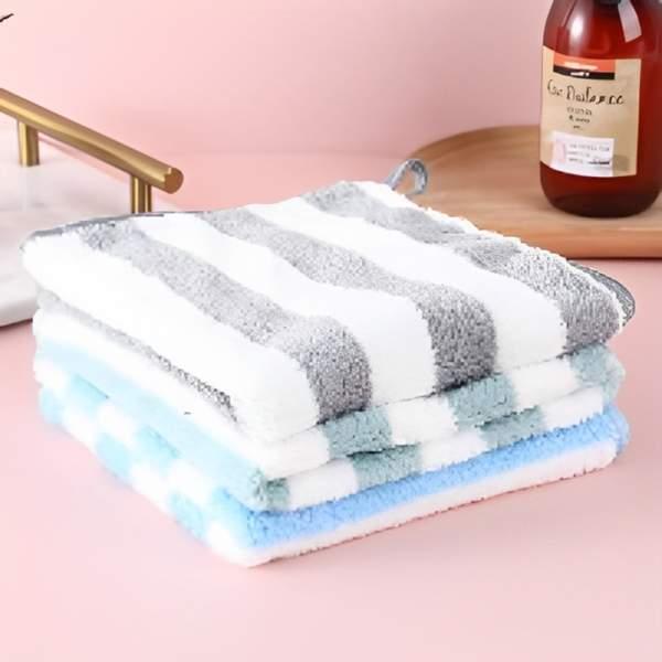 Wide strip edge coral fleece hand towel