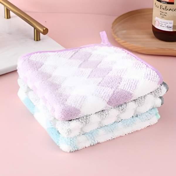 Colorful plaid edge coral fleece hand towel