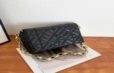 contrasting color simple small square thick chain bag noir